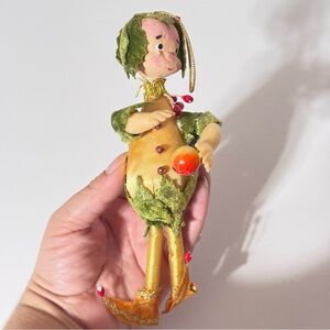VTG Elf Ornament Papier Mache Face Whimsical Fantasy Christmas Decor